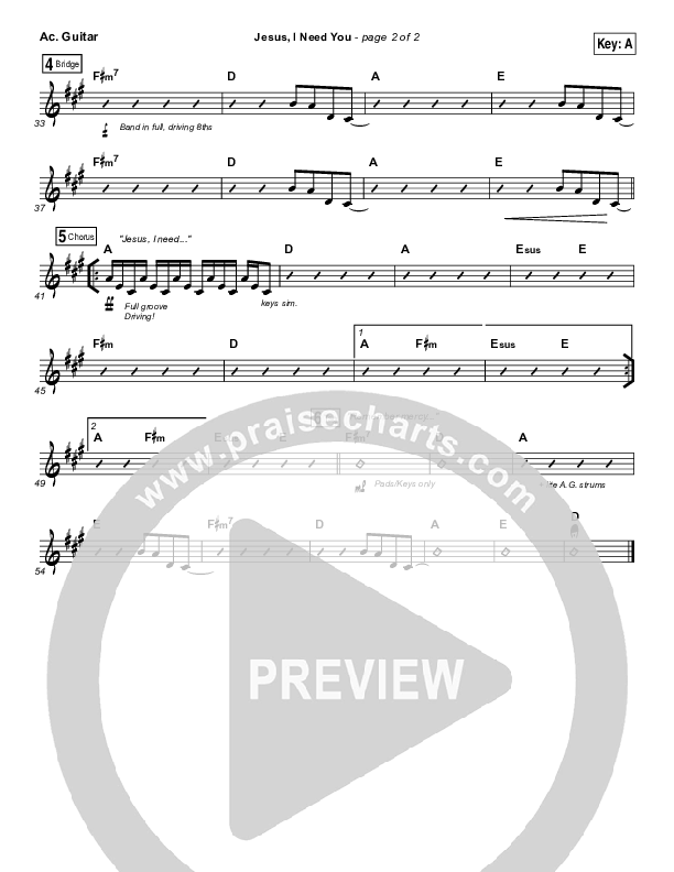 Jesus I Need You Acoustic Guitar (Hillsong Worship)