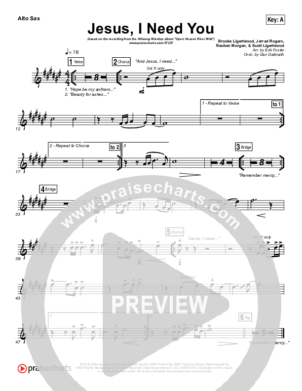 Jesus I Need You Alto Sax (Hillsong Worship)