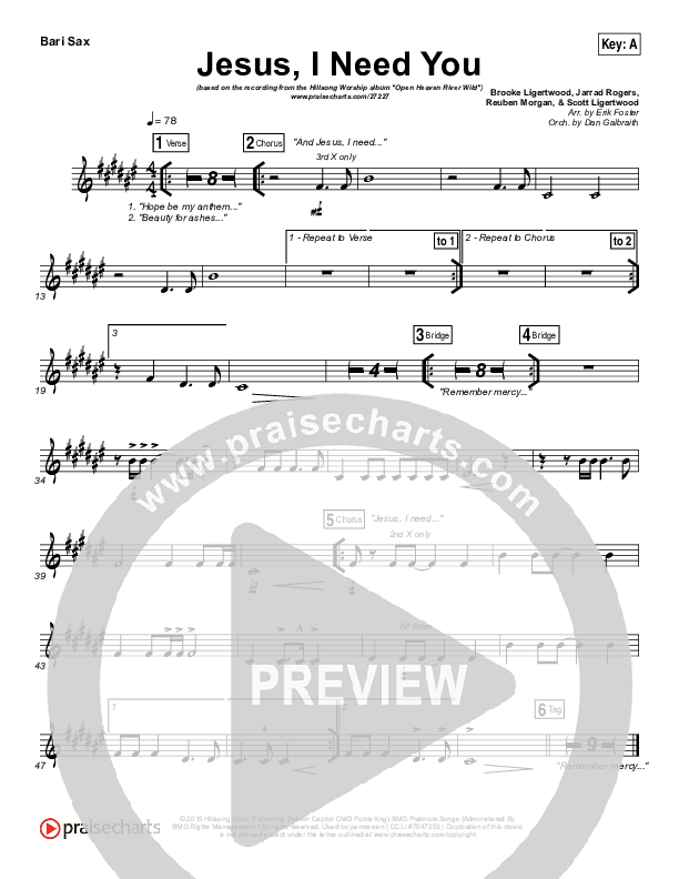 Jesus I Need You Bari Sax (Hillsong Worship)