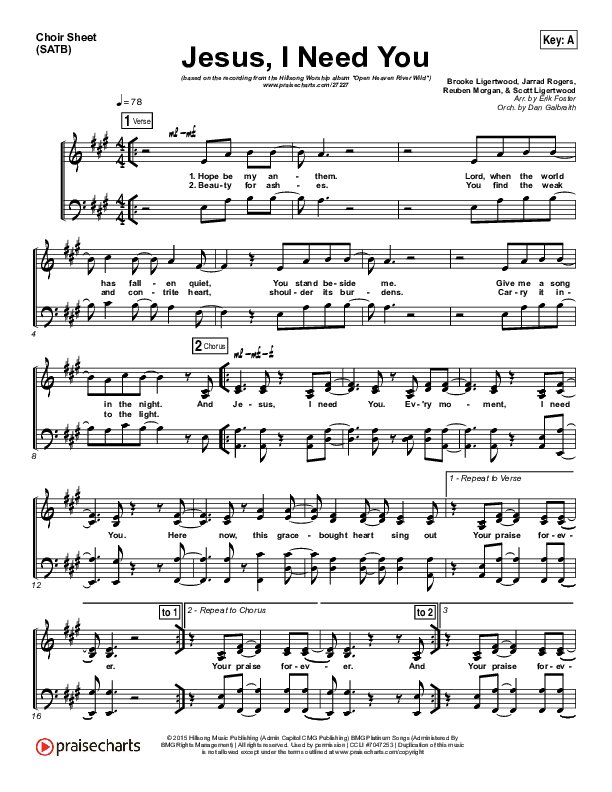 Jesus I Need You Choir Vocals (SATB) (Hillsong Worship)