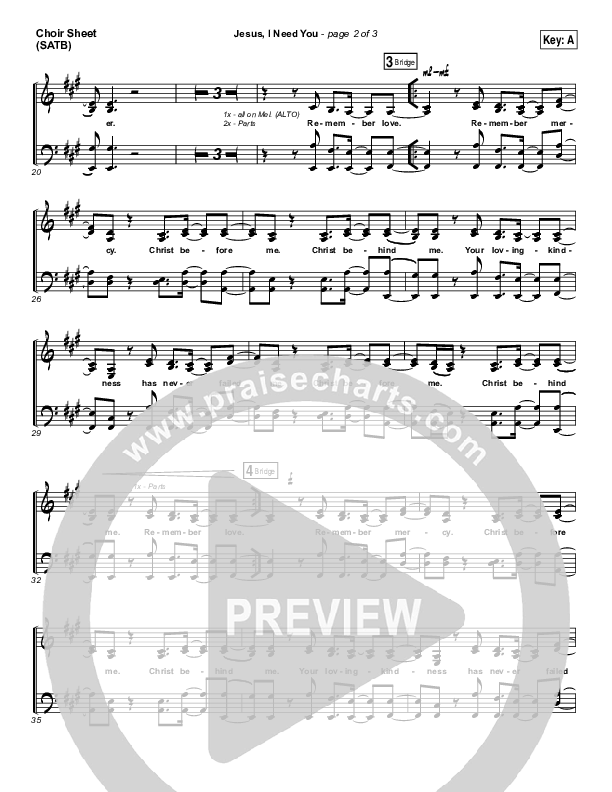 Jesus I Need You Choir Vocals (SATB) (Hillsong Worship)