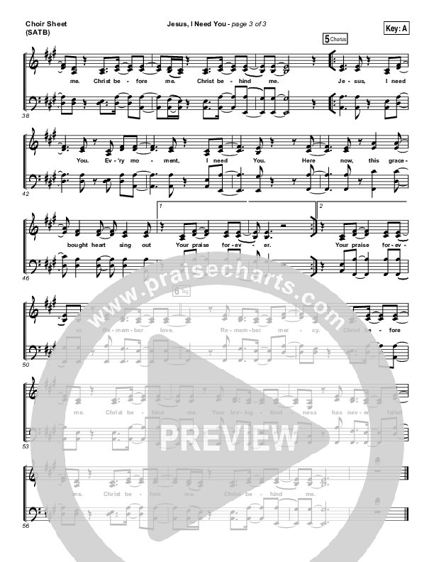 Jesus I Need You Choir Vocals (SATB) (Hillsong Worship)