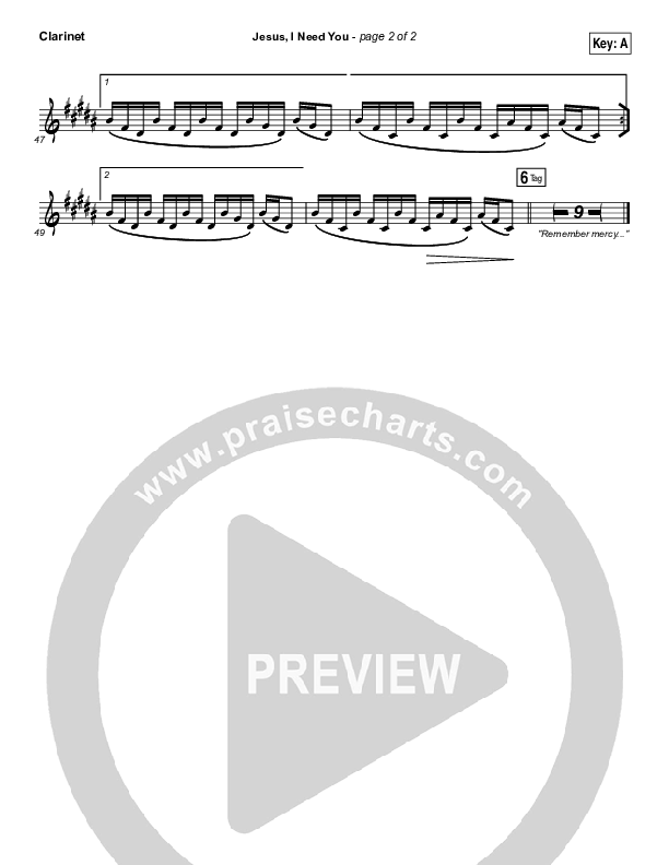 Jesus I Need You Clarinet (Hillsong Worship)