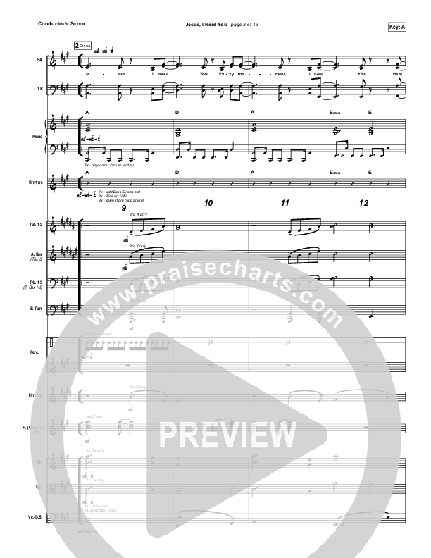 Jesus I Need You Conductor's Score (Hillsong Worship)