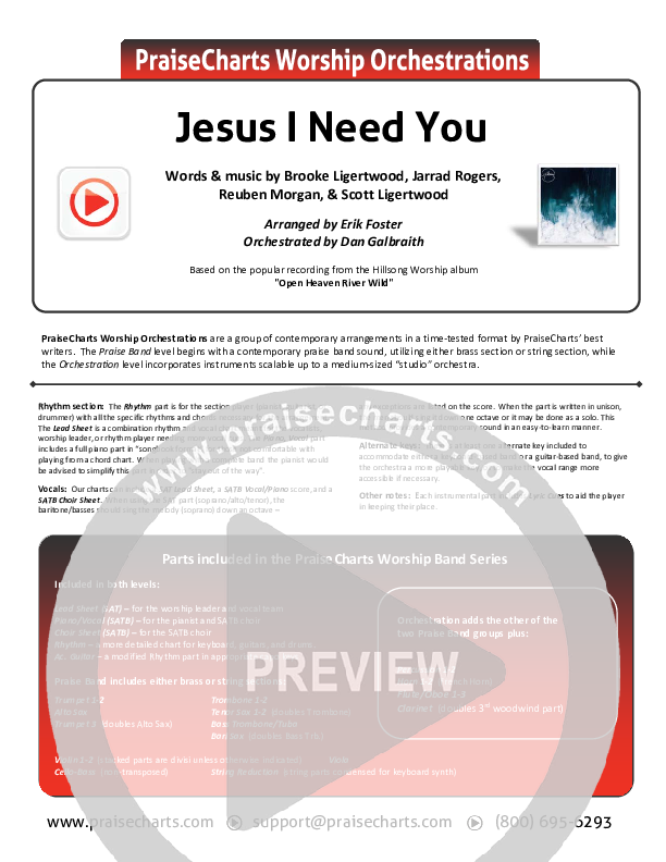 Jesus I Need You Cover Sheet (Hillsong Worship)
