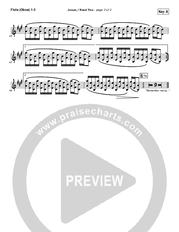 Jesus I Need You Flute/Oboe 1/2/3 (Hillsong Worship)