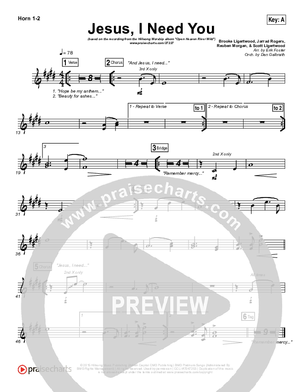 Jesus I Need You Brass Pack (Hillsong Worship)