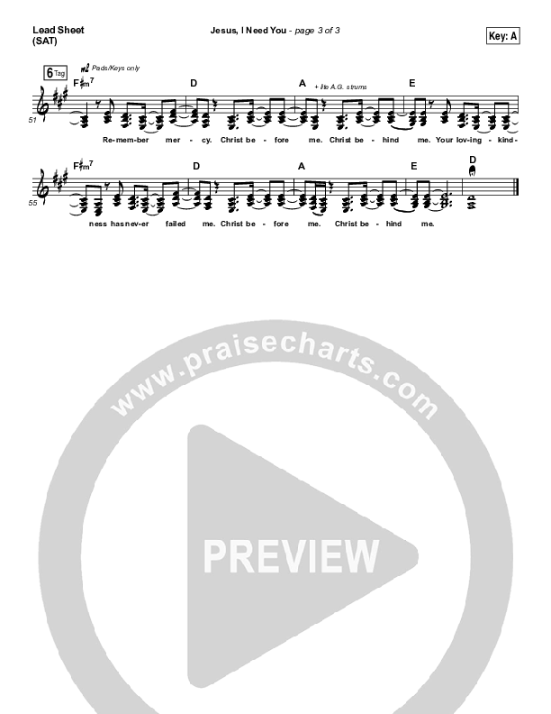 Jesus I Need You Lead Sheet (SAT) (Hillsong Worship)