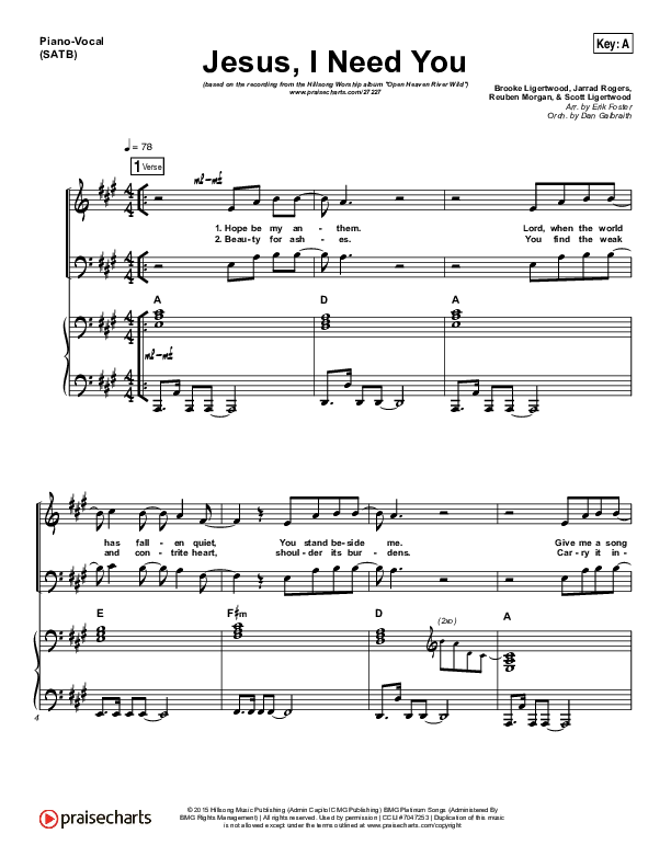 Jesus I Need You Piano/Vocal (SATB) (Hillsong Worship)