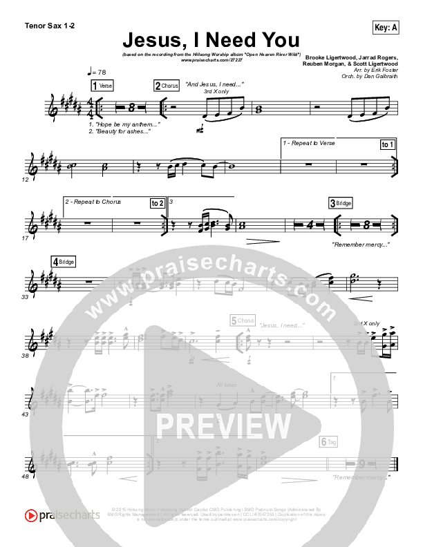 Jesus I Need You Tenor Sax 1/2 (Hillsong Worship)