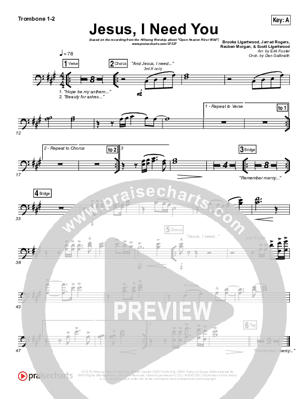 Jesus I Need You Trombone 1/2 (Hillsong Worship)