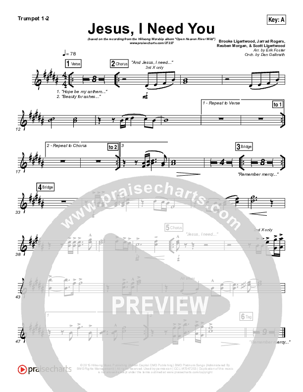 Jesus I Need You Brass Pack (Hillsong Worship)