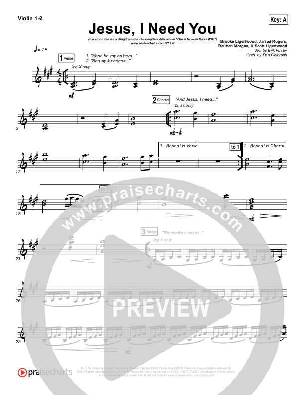 Jesus I Need You Violin 1/2 (Hillsong Worship)