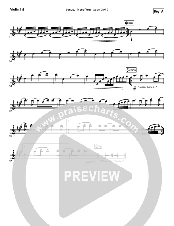 Jesus I Need You Violin 1/2 (Hillsong Worship)