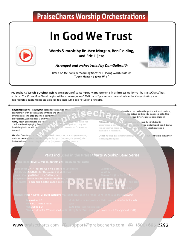 In God We Trust Cover Sheet (Hillsong Worship)