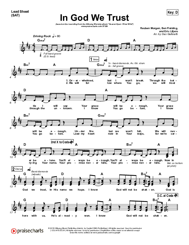 In God We Trust Lead Sheet (SAT) (Hillsong Worship)