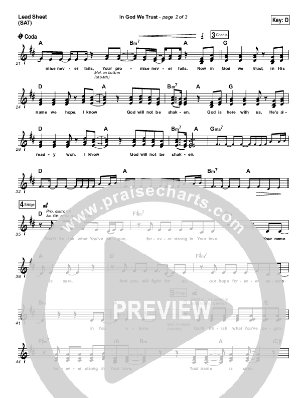 In God We Trust Lead Sheet (SAT) (Hillsong Worship)