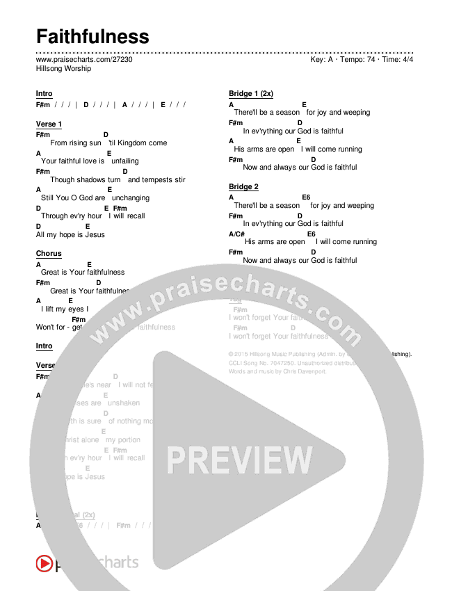 Faithfulness Chords & Lyrics (Hillsong Worship)