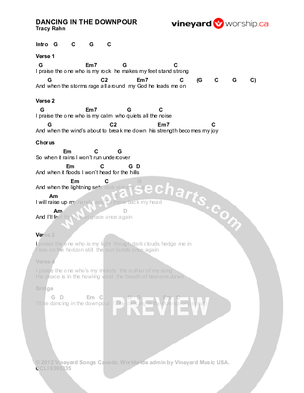 Dancing In The Downpour Chords & Lyrics (Tracy Rahn / Andy Park)
