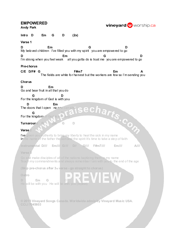 Empowered Chords & Lyrics (Andy Park)