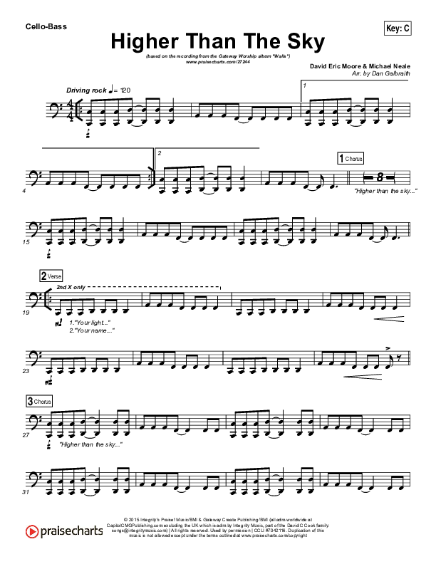 Higher Than The Sky Cello/Bass (Gateway Worship / Matt Birkenfeld)