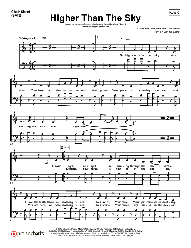 Higher Than The Sky Choir Sheet (SATB) (Gateway Worship / Matt Birkenfeld)
