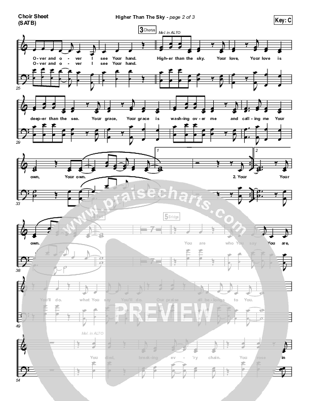 Higher Than The Sky Choir Sheet (SATB) (Gateway Worship / Matt Birkenfeld)