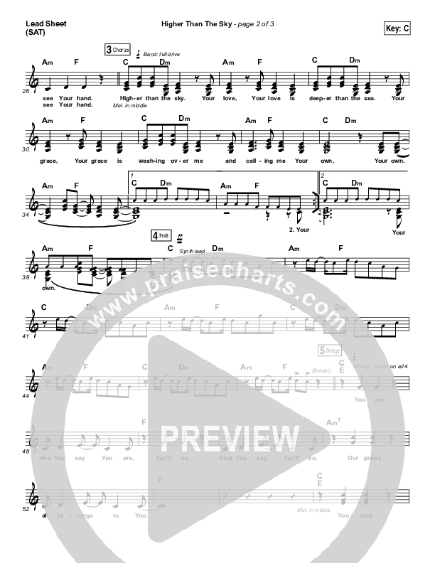 Higher Than The Sky Lead Sheet (SAT) (Gateway Worship / Matt Birkenfeld)