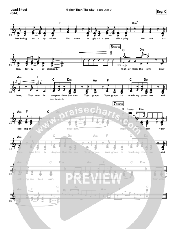 Higher Than The Sky Lead Sheet (SAT) (Gateway Worship / Matt Birkenfeld)