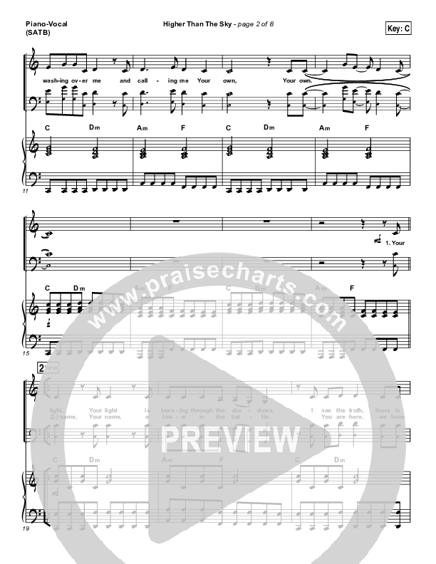 Higher Than The Sky Piano/Vocal (SATB) (Gateway Worship / Matt Birkenfeld)