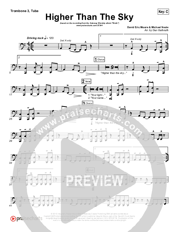 Higher Than The Sky Trombone 3/Tuba (Gateway Worship / Matt Birkenfeld)