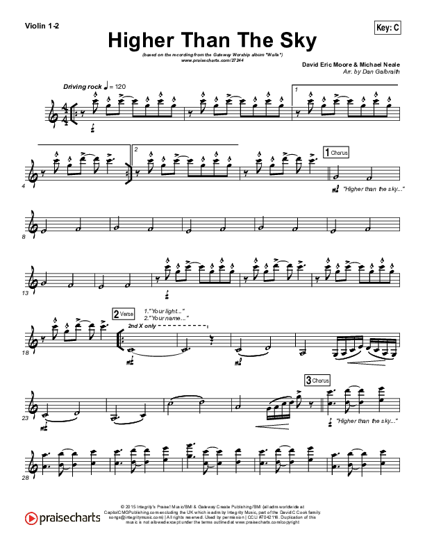 Higher Than The Sky Violin 1/2 (Gateway Worship / Matt Birkenfeld)