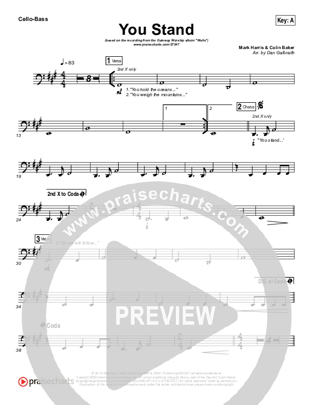 You Stand Cello/Bass (Gateway Worship / Thomas Miller)