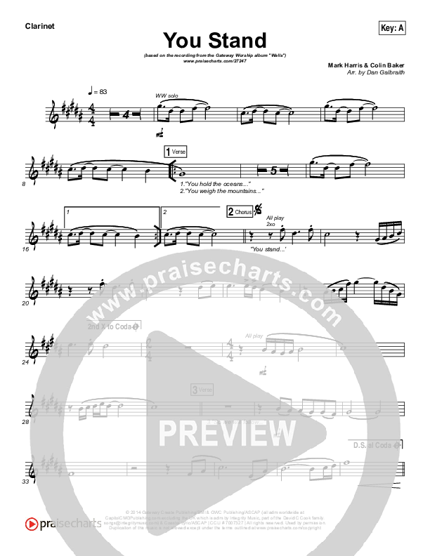 You Stand Clarinet (Gateway Worship / Thomas Miller)