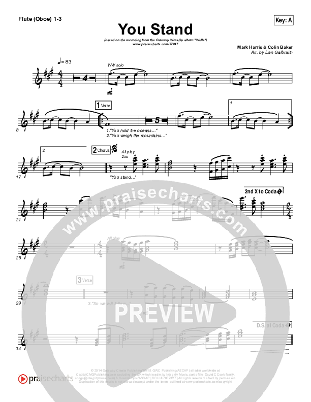 You Stand Flute/Oboe 1/2/3 (Gateway Worship / Thomas Miller)