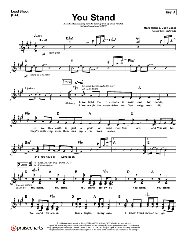 You Stand Lead Sheet (SAT) (Gateway Worship / Thomas Miller)
