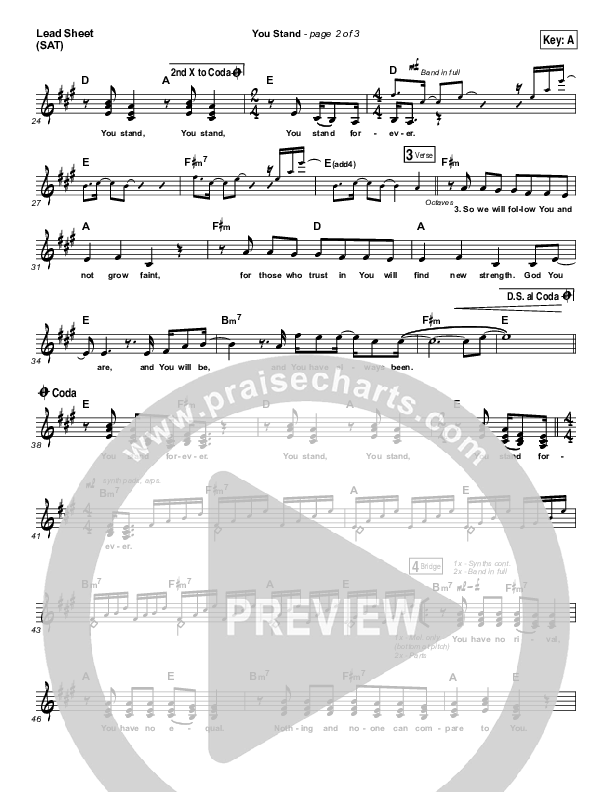 You Stand Lead Sheet (SAT) (Gateway Worship / Thomas Miller)