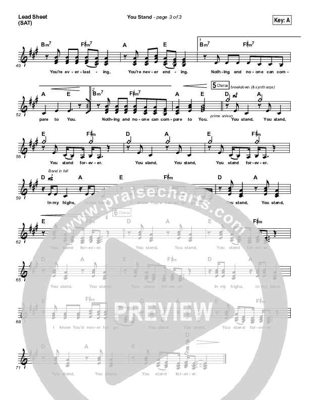 You Stand Lead Sheet (SAT) (Gateway Worship / Thomas Miller)