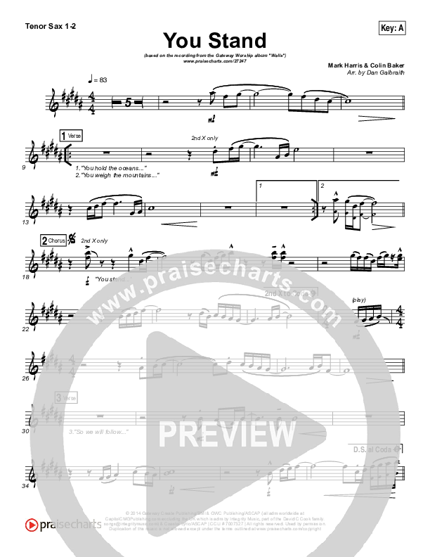 You Stand Tenor Sax 1/2 (Gateway Worship / Thomas Miller)
