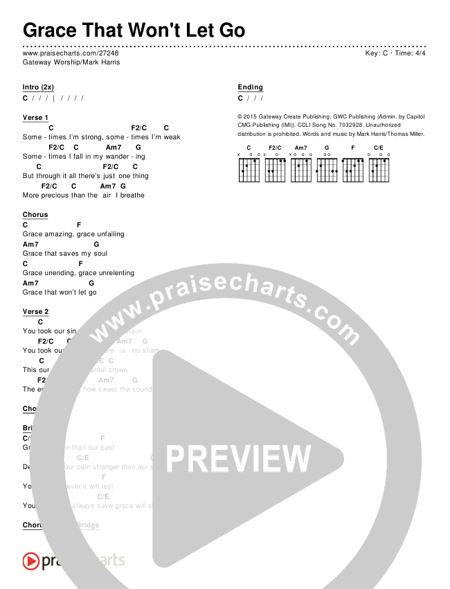 Grace That Won T Let Go Chords Pdf Gateway Worship Mark Harris Praisecharts