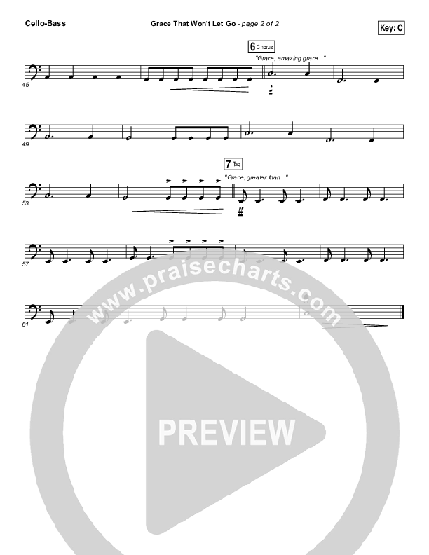 Grace That Won't Let Go Cello/Bass (Gateway Worship / Mark Harris)