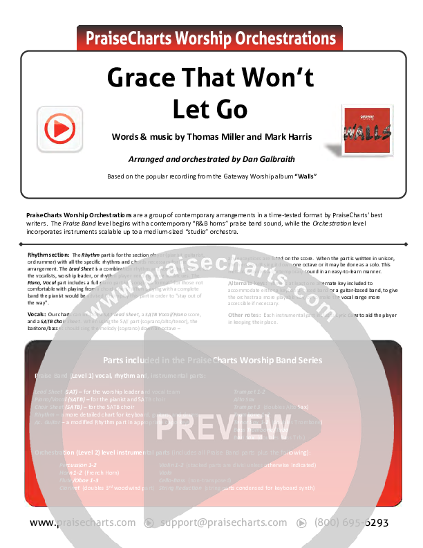 Grace That Won't Let Go Cover Sheet (Gateway Worship / Mark Harris)