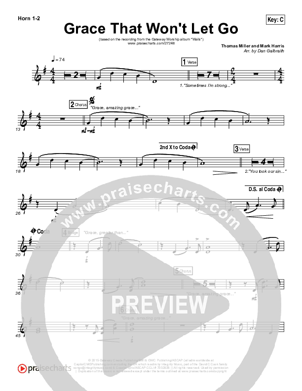 Grace That Won't Let Go Brass Pack (Gateway Worship / Mark Harris)