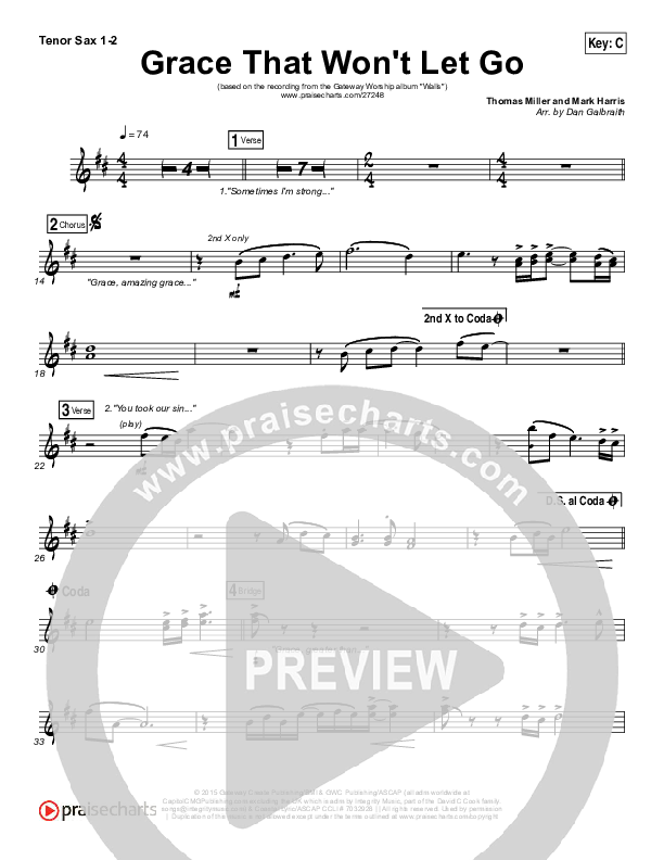 Grace That Won't Let Go Tenor Sax 1/2 (Gateway Worship / Mark Harris)