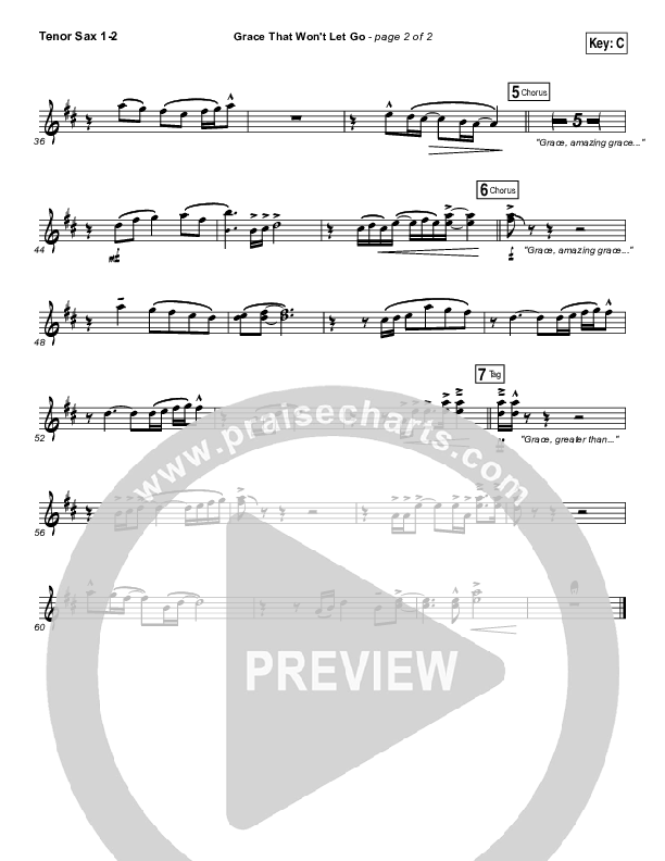 Grace That Won't Let Go Tenor Sax 1/2 (Gateway Worship / Mark Harris)
