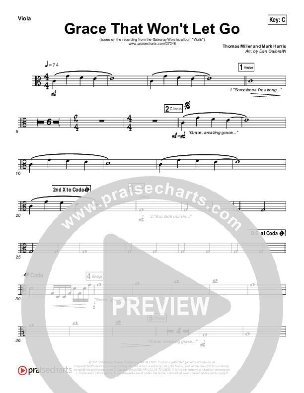 Grace That Won't Let Go Viola (Gateway Worship / Mark Harris)