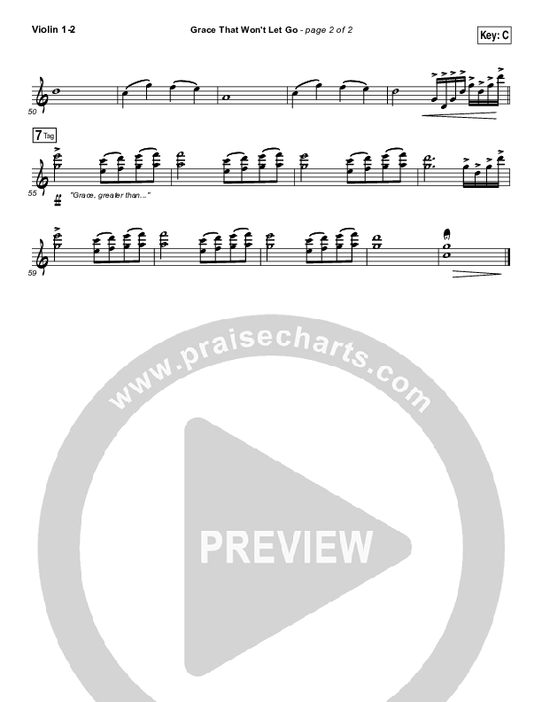 Grace That Won't Let Go Violin 1/2 (Gateway Worship / Mark Harris)