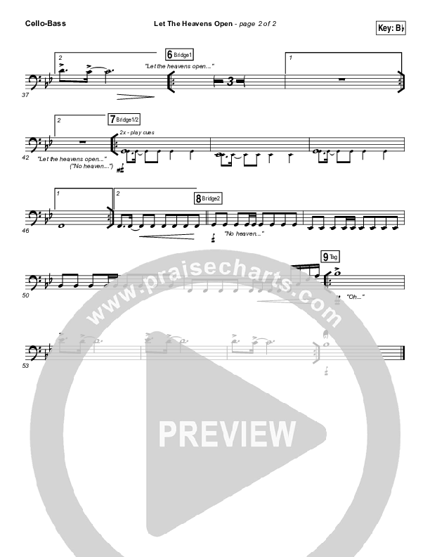 Let The Heavens Open Cello/Bass (Gateway Worship / Kari Jobe)