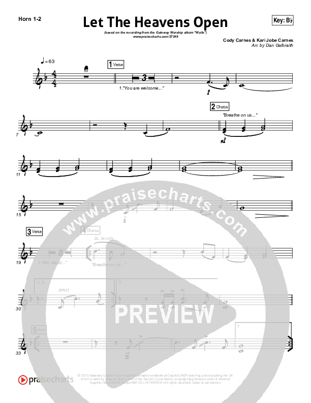 Let The Heavens Open French Horn 1/2 (Gateway Worship / Kari Jobe)