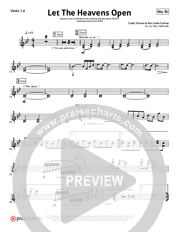 Let The Heavens Open Violin 1/2 (Gateway Worship / Kari Jobe)